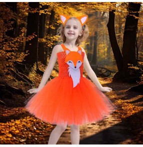 Children Halloween Xmas party orange fox cosplay costumes Birhday rave carnival dance Cartoon animals drama role play clothes for kids